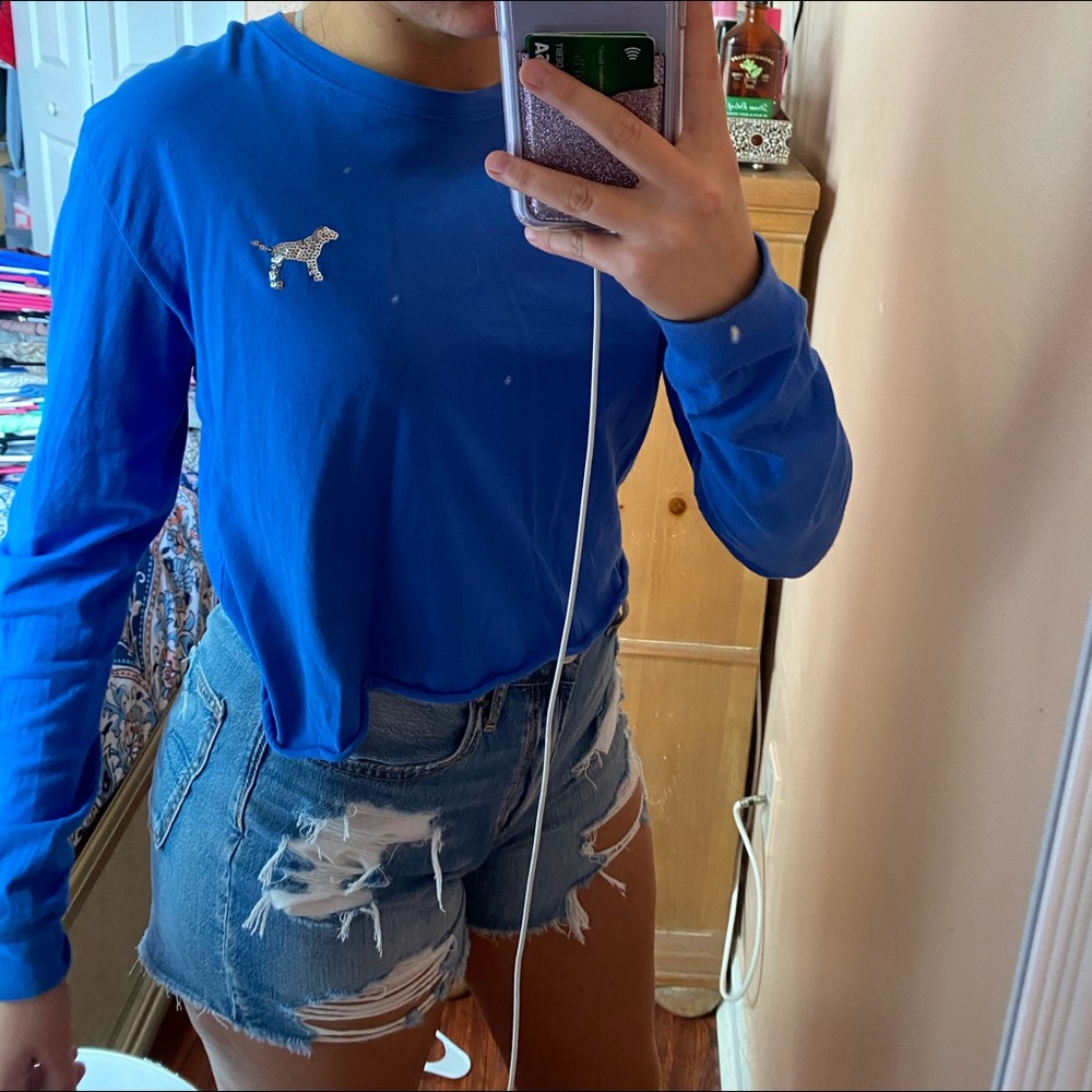 blue victoria’s secret PINK cropped shirt